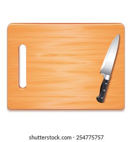Cutting board and knife isolated on white photo-realistic vector illustration