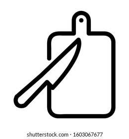 Cutting board with knife line icon, outline vector sign, linear pictogram isolated on white. logo illustration