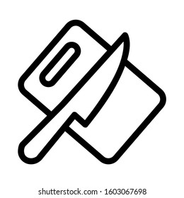 Cutting board with knife line icon, outline vector sign, linear pictogram isolated on white. logo illustration
