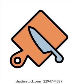 Cutting board with knife line icon, outline vector sign, vector illustration on white background