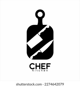 Schneidebrett und Messer Logo Design zum Kochen und Metzgermesser.