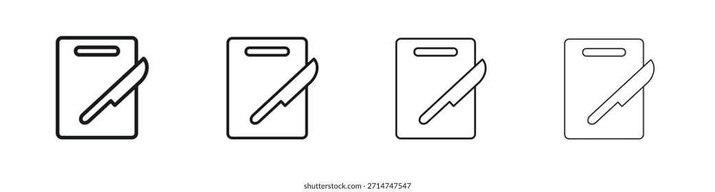 Tabla de cortar con el paquete del cuchillo. iconos planos del glifo del Vector