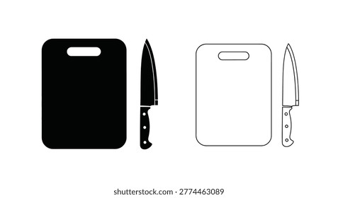Cutting board and knife set black silhouette