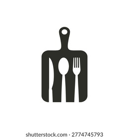 Cutting board with knife spoon fork