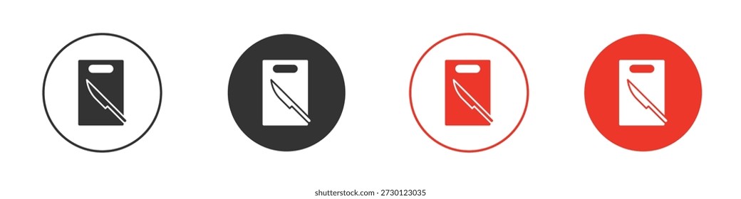 Tabla de cortar con el cuchillo para ui o ux aislado en blanco para el App móvil, editable. iconos planos del glifo del Vector