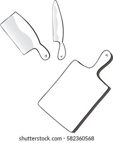 Cutting board and knifes in vector line art