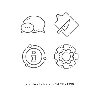 Cutting board line icon. Chat bubble, info sign elements. Cutlery sign. Cooking knife symbol. Linear cutting board outline icon. Information bubble. Vector