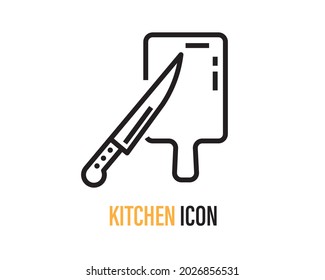 Cutting board line icon. Chopping wood plate and table knife. Home-style kitchen vector design concept, outline style on white background, use for web and app. 