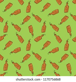Cutting Board on green background. Seamless pattern.