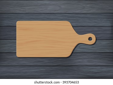 Cutting board on wooden background. Vector color illustration svg