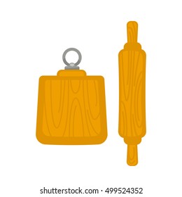 cutting Board and plunger. Vector Illustration isolated