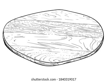 Cutting board. Ready for product display. Hand-drawn graphics with elaborate texture. Black and white isolated vector illustration