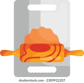 Cutting Board con Roll Pin y Chapati concepto, Roti Rolling Board diseño de iconos de color vectorial, símbolo de panadería y productos horneados, signo de educación culinaria y de cocina, ilustración de material de desarrollo de recetas