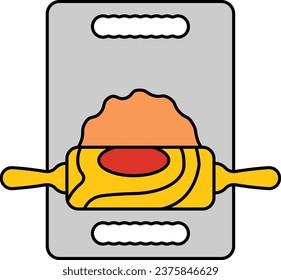 Cutting Board with Roll Pin and Chapati concept, Roti Rolling Board vector icon design, Bakery and Baked Goods symbol, Culinary and Kitchen Education sign, Recipe development stock illustration