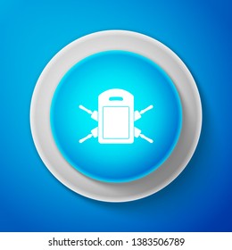 Cutting board and rolling pins icon isolated on blue background. Kitchen utensils and equipment. Circle blue button. Vector Illustration