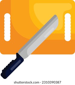 Cutting Board and Sharp Knife concept, Plastic chopping board with Blade vector icon design, Bakery and Baked Goods symbol, Culinary and Kitchen Education sign, Recipe development stock illustration