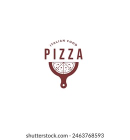 Tablero de corte rebanada pizza comida italiana logo diseño Ilustración vectorial de Plantilla