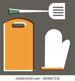 Cutting board, turner and potholder flat illustration design