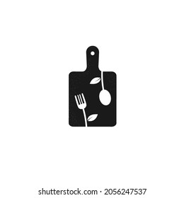 cutting board vector design with spoon and fork. black and white. for company logo icons, restaurants and design needs.