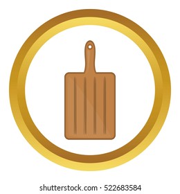 Cutting board vector icon in golden circle, cartoon style isolated on white background