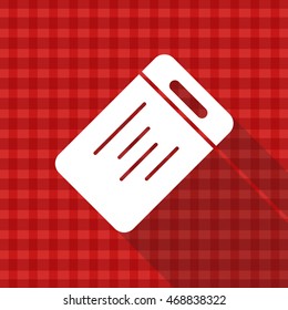 Cutting board vector icons on red tablecloth texture. Long shadow design style