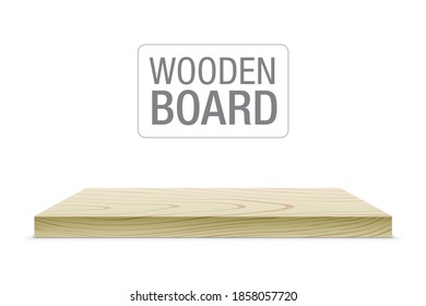 Cutting board vector illustration. Rectangular wooden desk isolated on a white background. Square shape wooden podium with empty space for product presentation, object placement, or deal showcasing.