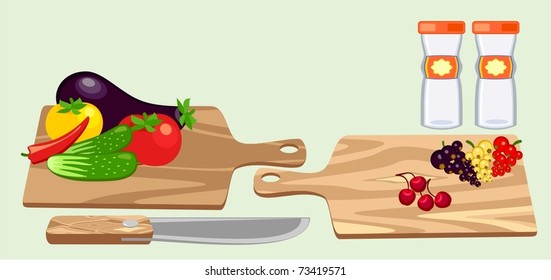cutting board and vegetables