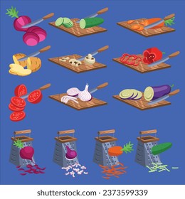 Illustrationen von Zuschneidplatten und graters setzen Vektordesign-Illustration