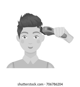 Cutting a boy with an electric typewriter in a hairdresser. Haircut single icon in monochrome style vector symbol stock illustration web.