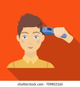 Cutting a boy with an electric typewriter in a hairdresser. Haircut single icon in flat style vector symbol stock illustration web.