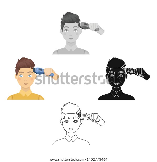 Cutting Boy Electric Typewriter Hairdresser Haircut Stock Vector