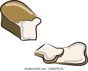 Cutting bread pieces, illustration, vector on white background.