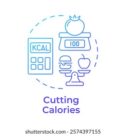 Cutting calories blue gradient concept icon. Meal control, food weight. Nutrition, healthcare. Round shape line illustration. Abstract idea. Graphic design. Easy to use in infographic, presentation