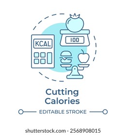 Cutting calories soft blue concept icon. Meal control, food weight. Nutrition, healthcare. Round shape line illustration. Abstract idea. Graphic design. Easy to use in infographic, presentation