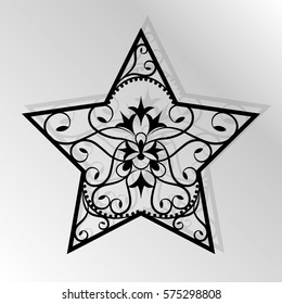 Cutting Card. Laser Cut  Star Vector Panel. Cutout Silhouette With Star Pattern. Filigree Star Pattern For Paper Cutting. 