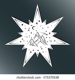 Cutting card. Laser cut  star vector. Cutout silhouette with star pattern. Filigree star pattern for paper cutting. white