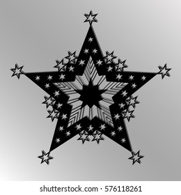 Cutting card. Laser cut  star vector panel. Cutout silhouette with star pattern. Filigree star pattern for paper cutting. pentagonal star. black