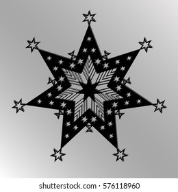 Cutting card. Laser cut  star vector panel. Cutout silhouette with star pattern. Filigree star pattern for paper cutting. black. heptagonal star