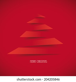 Cutting Christmas tree on the red background. Eps 10 vector file.