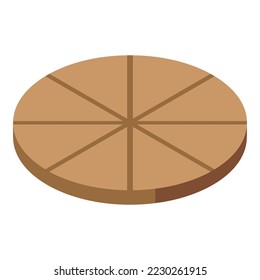 Corte del icono de cocinero vector isométrico. Pizza. Tablero de madera