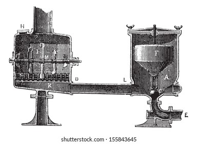 Cutting devices receptor and spillway, vintage engraved illustration. Usual Medicine Dictionary by Dr Labarthe - 1885.