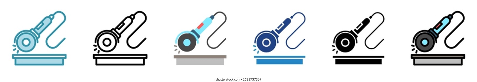 Recortando Disco multi estilo, mini ilustração ícone conjunto. contorno, plano, glifo, cor da linha. vetor para IU, UX, aplicativo, web, digital ou impressão, relacionado à indústria, construção, engenharia civil.