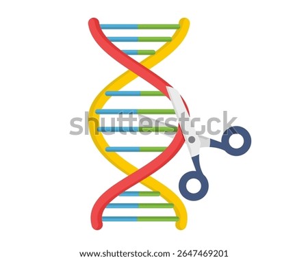 cutting DNA helix with scissors DNA strand editing representing CRISPR vector illustration	
