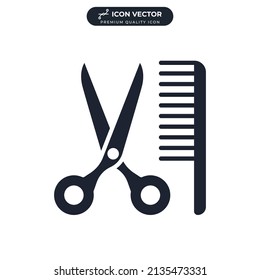 cortando perros y otras mascotas. tijeras y plantilla de símbolo de icono de comb para ilustración vectorial de colección de diseño gráfico y web