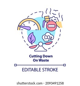 Das Symbol Abfallkonzept herunterfahren. Umweltschutz abstrakte Idee dünne Linie Illustration. Einzeln Umrisszeichnung. Bearbeitbarer Strich. Verwendung von Roboter-Medium, Myriad Pro-Fett-Schriftarten