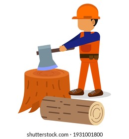 cutting down trees flat icon of vector illustration