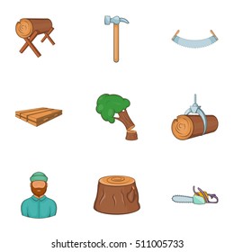 Cutting down trees icons set. Cartoon illustration of 9 cutting down trees vector icons for web