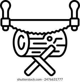 cutting down trees or sawing large trunks vector icon design, timber and lumber Symbol, Forestry and Deforestation Sign forest farming and woodland, large hand saw with two handles Cut the Log concept