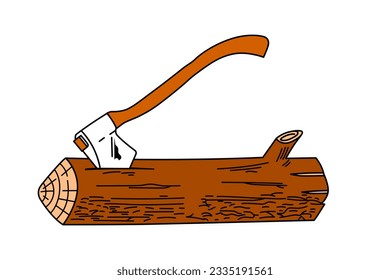 cutting down wood trees by ax. vector clip style. wood log for camp fire.