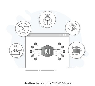 Cutting Edge AI Elements Icon Pack. Neural Networks, Expert Systems, Robotics. Vector Editable Stroke and Colors.